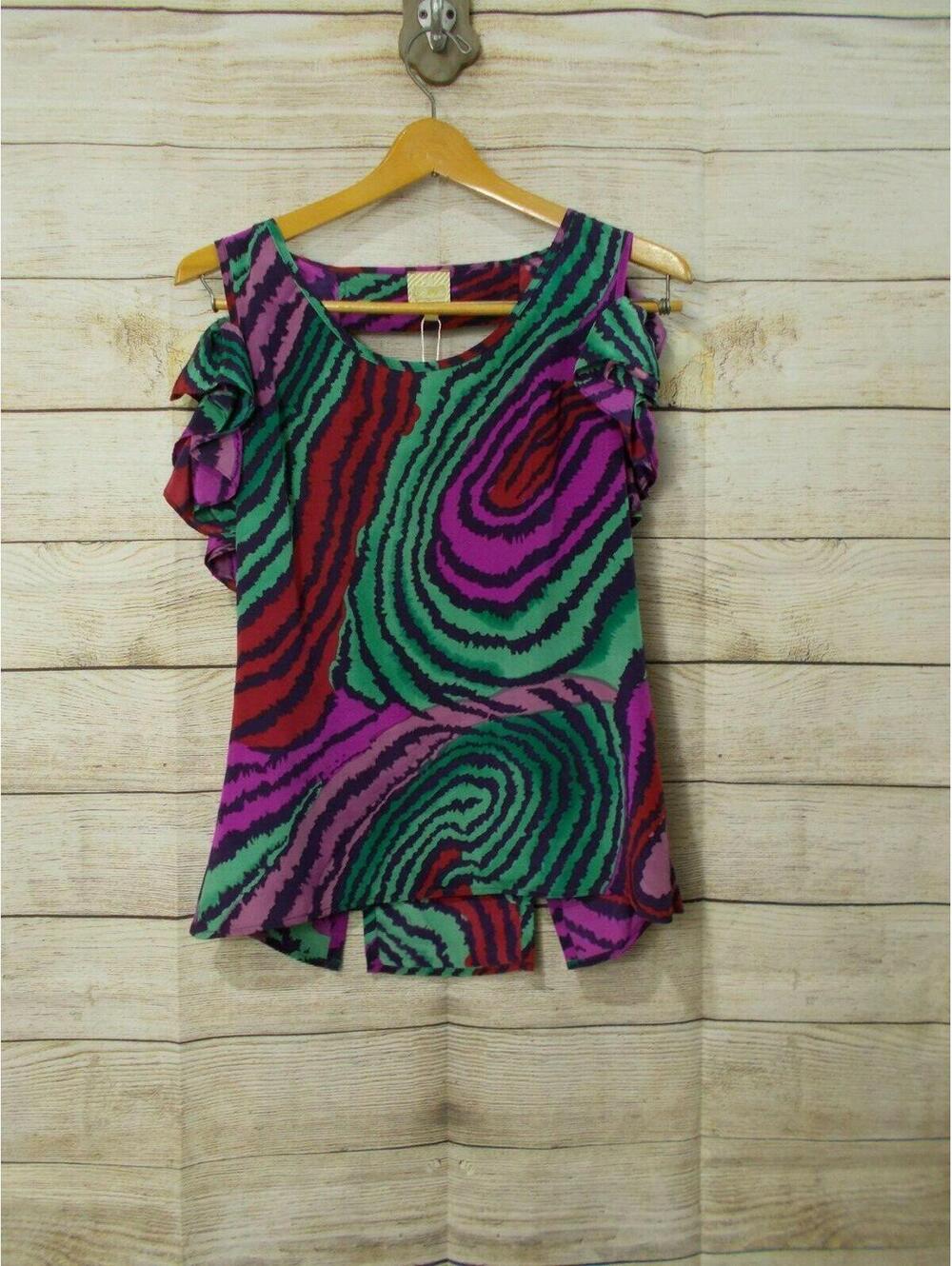Postella by Anthropologie 100% silk Colorful sleeveless Cut out Back Small NEW